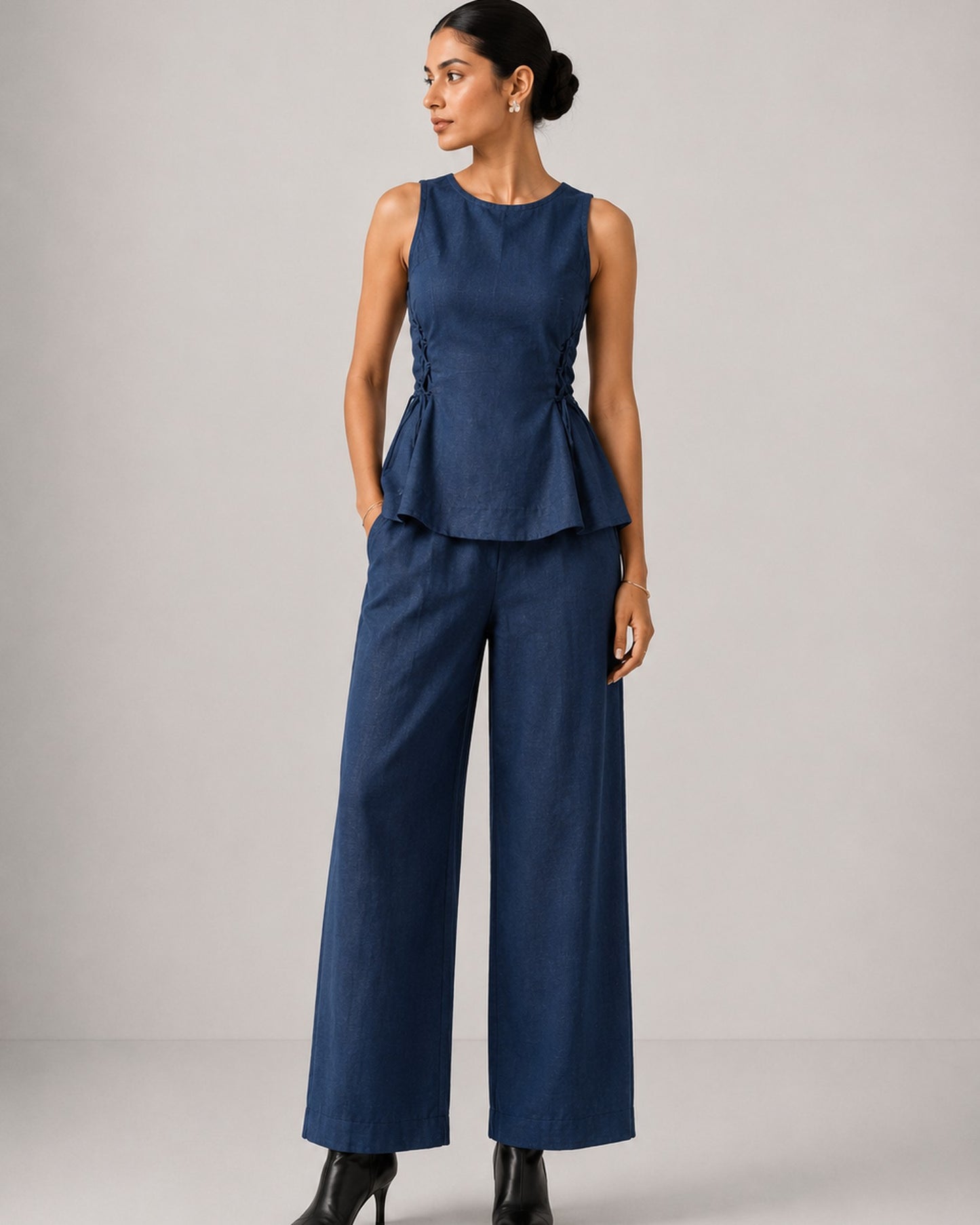 Navy Tie Up Pant