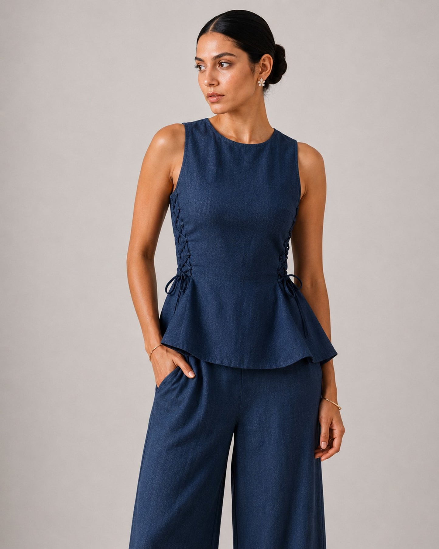 Navy Tie Up Pant