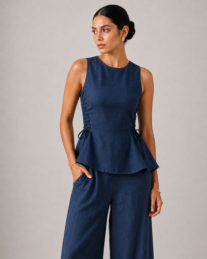 Navy Tie Up Pant